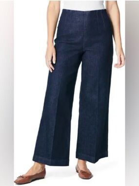 SPANX • Raw indigo zero waist pull on high rise wide leg cropped jeans - 2x
